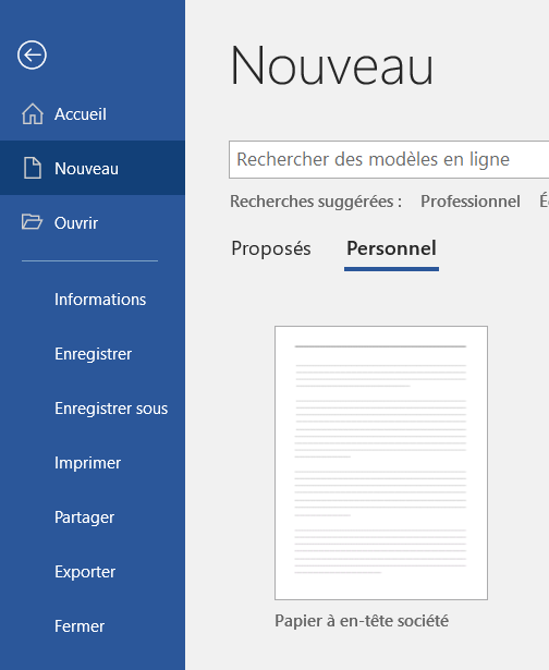 Espace de vos modèles personnalisés - Word - papier à en-tête - modèle