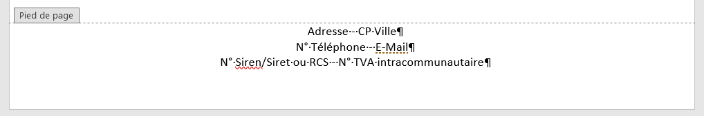 Exemple 2 - Pied de page avec Siren, adresse et n° téléphone - Word - papier à en-tête - modèle