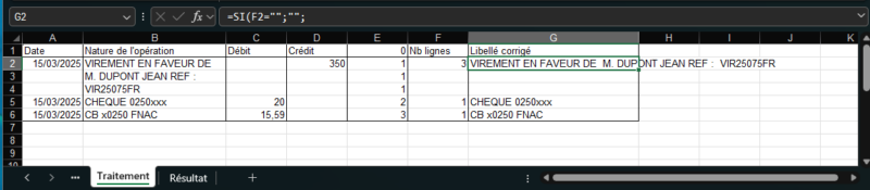capture d ecran de l onglet traitement