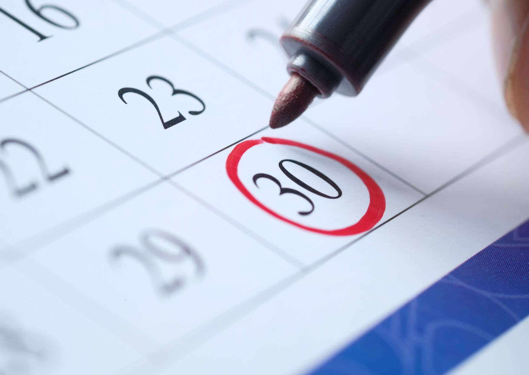 Calendrier avec le 30 entouré